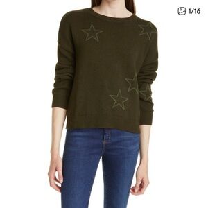 Rails Perci Olive Green Outline Stars Sweater Womens Large